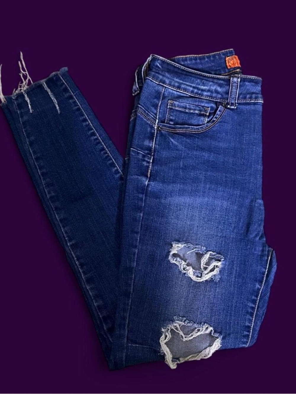 Wax Jean Dark Blue Distressed Skinny Jeans